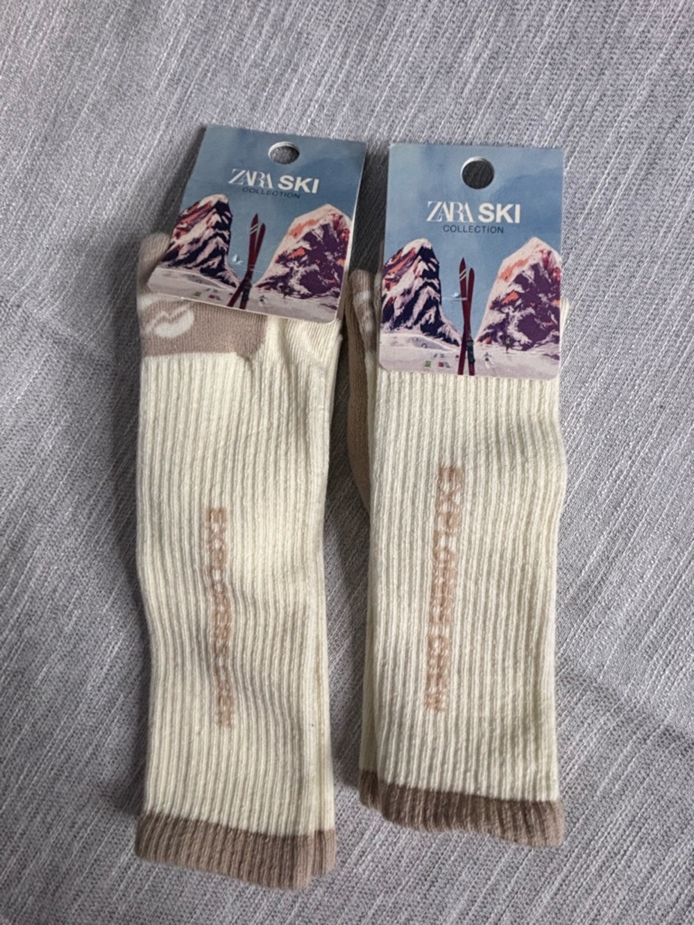 Zara Cream and Tan Ribbed Crew Socks